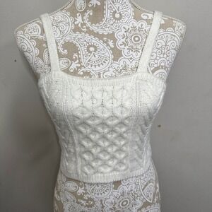 Forever 21 Knit Crop Top White Cable Knit Sleeveless Tank Top Women's Small BOHO